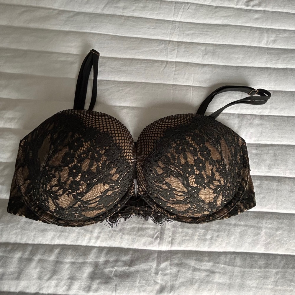 Victoria's Secret Very Sexy Multi Way Push Up‎ Lace Bra 32DD Black Nude